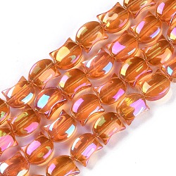 Electroplate Glass Beads Strands, Full Rainbow Plated, Cat Shape, Coral, 8x10x5mm, Hole: 1mm, about 65pcs/strand, 24.41''(62cm)(EGLA-Q128-06A-FR01)