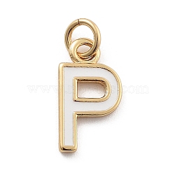 Rack Plating Brass Pendants, with Enamel and Jump Ring, Cadmium Free & Lead Free, Long-Lasting Plated, Real 18K Gold Plated, Letter, Letter P, 11.5x6.5x1mm, Hole: 2.5mm(KK-C065-05P-G)