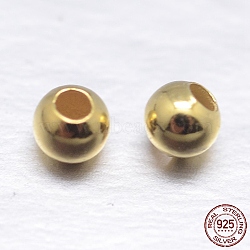 Real 18K Gold Plated Round Sterling Silver Spacer Beads, Golden, 2mm, Hole: 0.7~1mm(X-STER-M103-04-2mm-G)