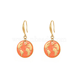 Golden Tone Stainless Steel Enamel Map Dangle Earrings for Women, Orange(NE3200-1)