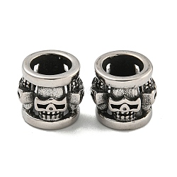 316 Surgical Stainless Steel European Beads, Large Hole Beads, Column, Antique Silver, 14x13mm, Hole: 9mm(STAS-Q326-01AS-07)