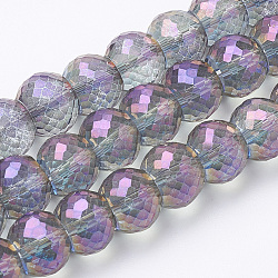 Electroplated Glass Beads Strands, Rainbow Plated, Faceted, Rondelle, Plum, 8x6mm, Hole: 1.2mm, about 80pcs/strand, 19.69 inch(EGLA-Q092-8mm-A08)