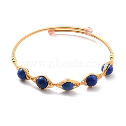 Natural Lapis Lazuli Wrapped Cuff Bangle, Golden Brass Torque Bangle for Women, Lead Free & Cadmium Free, Inner Diameter: 2-1/4 inch(5.8cm)(BJEW-A122-07B)