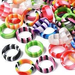 Resin Stripe Pattern Finger Ring for Women, Mixed Color, US Size 7(17.3mm)(RJEW-T022-016)