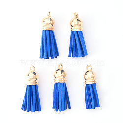 Faux Suede Tassel Pendant Decorations, with CCB Plastic Cord Ends, Light Gold, Royal Blue, 33~35x10mm, Hole: 2.5mm(FIND-R095-032LG)