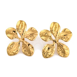 304 Stainless Steel Stud Earrings for Women, Five Petaled Flower, Golden, 35x40mm(EJEW-Z057-02G)