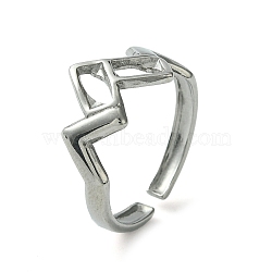 Non-Tarnish 304 Stainless Steel Open Cuff Ring, Hollow Rectangle, Stainless Steel Color, Inner Diameter: 17mm(RJEW-L110-009P)