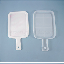 Rectangle Handle Dinner Plate Silicone Molds, Resin Casting Tray Molds, For UV Resin, Epoxy Resin Craft Making, White, 337x187x15mm, Hole: 12.5mm, Inner Diameter: 325x170mm(DIY-L021-59)