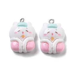 Opaque Resin Leveret Pendants, Rabbit Charms, White, 25x18x8mm, Hole: 2mm(RESI-R444-03F)