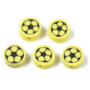 Handmade Polymer Clay Beads, for DIY Jewelry Crafts Supplies, Flat Round, Yellow, 9.5x4.5mm, Hole: 1.8mm