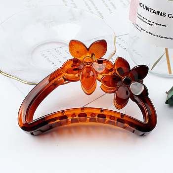 Amber Color Hollow Hair Clip with Matte Half Round Arc Flower.