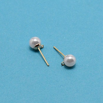 304 Stainless Steel Stud Earring Findings, with Acrylic Imitation Pearl Beads and Loop, Light Gold, 18x7mm, Hole: 0.8mm, Pin: 0.8mm