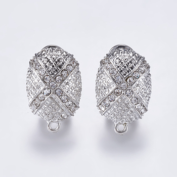 Alloy Rhinestone Stud Earring Findings, with Loop, Oval, Platinum, 23x14mm, Hole: 1mm, Pin: 0.7mm
