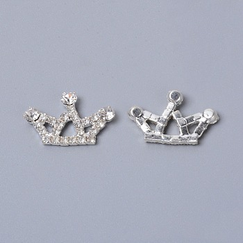 Alloy Rhinestone Cabochons, Crown, Crystal, Silver Color Plated, 14x22x3mm