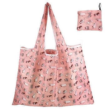 Foldable Oxford Cloth Grocery Bags, Reusable Waterproof Shopping Tote Bags, with Pouch and Bag Handle, Cat Shape, 68x58cm
