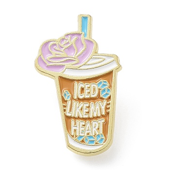 Drink Theme Word Iced Like My Heart Cartoon Enamel Pin, Golden Zinc Alloy Brooch for Jacket Backpack, Colorful, 31x19x1.5mm