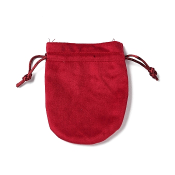 Velvet Storage Bags, Drawstring Pouches Packaging Bag, Oval, Crimson, 12x10cm