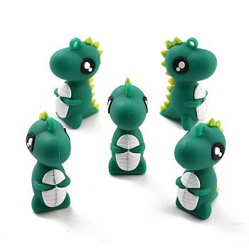 PVC Cartoon Dinosaur Pendants, for DIY Keychain Making, Sea Green, 44x18x28mm, Hole: 2.5mm