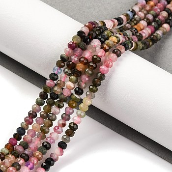 Natural Tourmaline Beads Strands, Faceted, Rondelle, 4x3mm, Hole: 0.8mm, about 143pcs/strand, 15.75 inch(40cm)