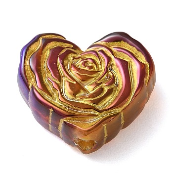 Metal Enlaced Heart Rose Opaque Acrylic Bead, DIY Jewelry Bead, Purple, 19.5x23x9.5mm, Hole: 3.5mm