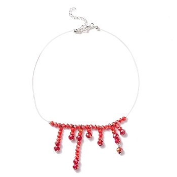 Glass Beaded Tassel Charms Chocker Necklace, Braide Jewelry for Women, Red, 13.19 inch(33.5cm)