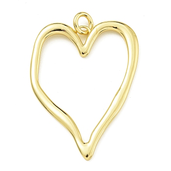 Heart Rack Plating Brass Big Pendants, with Jump Rings, Long-Lasting Plated, Lead Free & Cadmium Free, Real 18K Gold Plated, 61x46.5x3mm, Hole: 6mm