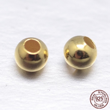 Real 18K Gold Plated Round Sterling Silver Spacer Beads, Golden, 2mm, Hole: 0.7~1mm