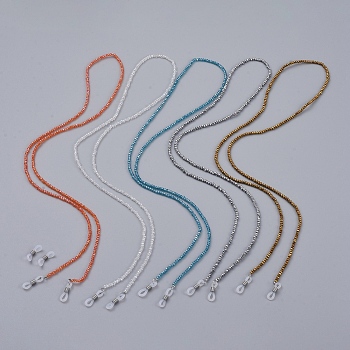 Eyeglasses Chains, Neck Strap for Eyeglasses, with Electroplate Glass Beads, Brass Crimp Beads and Rubber Loop Ends, Mixed Color, 31.3 inch(79.5cm)