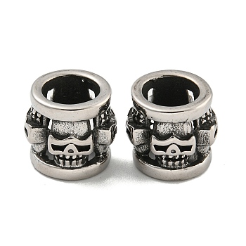 316 Surgical Stainless Steel European Beads, Large Hole Beads, Column, Antique Silver, 14x13mm, Hole: 9mm