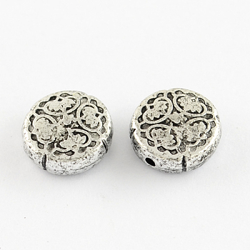 Hollow Antique Acrylic Beads, Flat Round, Antique Silver Plated, 11x4.5mm, Hole: 1.5mm, about 1210pcs/500g