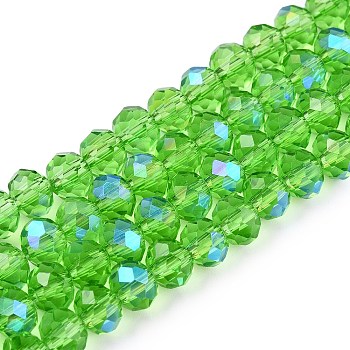 Electroplate Glass Beads Strands, Half Rainbow Plated, Faceted, Rondelle, Medium Sea Green, 6x5mm, Hole: 1mm, about 84~85pcs/strand, 41.5~42cm