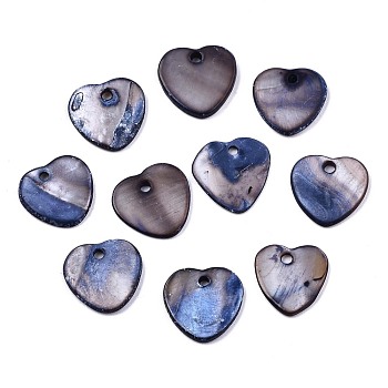 Natural Freshwater Shell Charms, Dyed, Heart, Dark Slate Blue, 12.5x13x2mm, Hole: 1.5mm