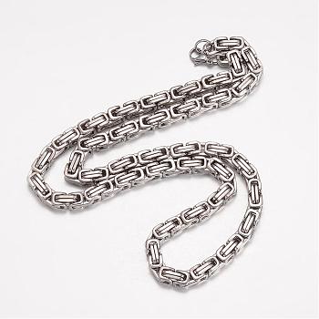 201 Stainless Steel Byzantine Chain Necklaces, with Lobster Claw Clasps, Stainless Steel Color, 23.23 inch(59cm), 6mm