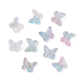 Transparent Glass Beads, with Gold Foil, Butterfly, Aqua, 9.5x11x2mm, Hole: 1.2mm