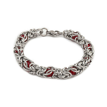 201 Stainless Steel Rope Chain Bracelets, Red, 8-1/2 inch(21.5cm), Wide: 10mm
