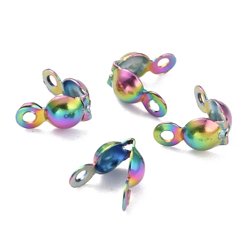 Ion Plating(IP) 304 Stainless Steel Bead Tips, Rainbow Color, 8x4mm, Hole: 1mm
