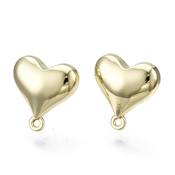 Alloy Stud Earring Findings, with Loop and Steel Pin, Heart with Plastic Protective Sleeve, Light Gold, 14.5x14mm, Hole: 1mm, Pin: 0.7mm