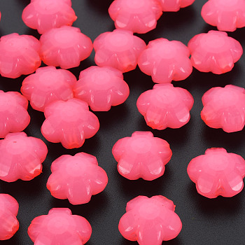 Imitation Jelly Acrylic Beads, Flower, Faceted, Hot Pink, 17x17.5x10mm, Hole: 2mm, about 340pcs/500g