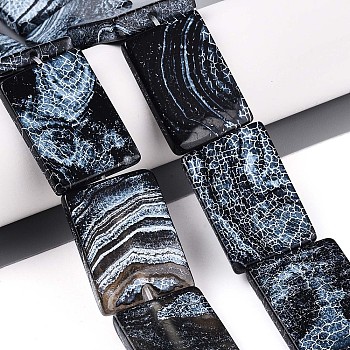 Natural Weathered Agate Beads Strands, Dyed, Rectangle, Prussian Blue, 29.5~33.5x20~24x3.5~8.5mm, Hole: 1.2~1.8mm, about 11pcs/strand, 13.39~13.78 inch(34~35cm)