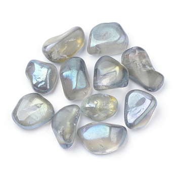 Vacuum Plating Natural Quartz Crystal Beads, Tumbled Stone, Nuggets, No Hole, Aqua, 17~29x12~25x7~18mm
