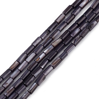 Natural Freshwater Shell Dyed Beads Strands, Column, Black, 8x4mm, Hole: 0.8mm, about 46pcs/strand, 14.96''(38cm)