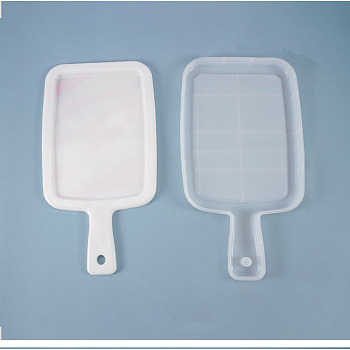 Rectangle Handle Dinner Plate Silicone Molds, Resin Casting Tray Molds, For UV Resin, Epoxy Resin Craft Making, White, 337x187x15mm, Hole: 12.5mm, Inner Diameter: 325x170mm