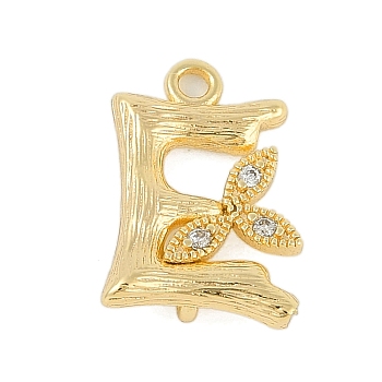 Brass Crystal Rhinestone Letter Links Connector Charms, Real 18K Gold Plated, Letter E, 15x10x4mm, Hole: 1.2mm and 1.5mm