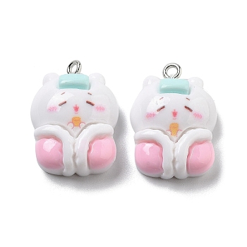 Opaque Resin Leveret Pendants, Rabbit Charms, White, 25x18x8mm, Hole: 2mm