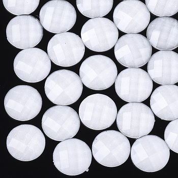 Resin Cabochons, with Glitter Powder, Faceted, Dome/Half Round, Creamy White, 12x2.5mm
