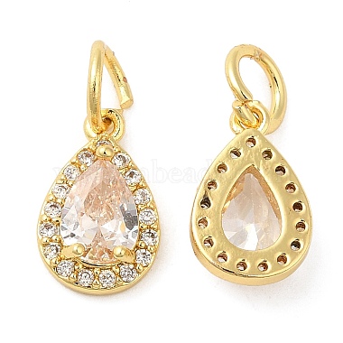 Real 18K Gold Plated Clear Teardrop Brass+Cubic Zirconia Charms