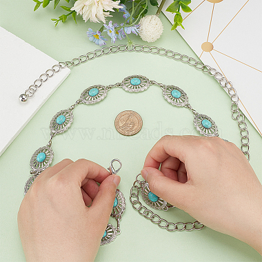 Synthetic Turquoise Oval Link Chain Waist Belts(AJEW-WH0314-128P)-3
