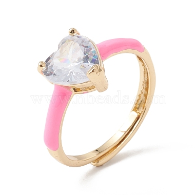 Clear Cubic Zirconia Heart Adjustable Ring with Enamel(RJEW-F124-10-G)-2