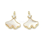 Brass Micro Pave Clear Cubic Zirconia Charms, Leaf Charms, with Natural Shell, Lead Free & Cadmium Free, Rack Plating, Long-Lasting Plated, Real 18K Gold Plated, 13x11x2.5mm, Jump Ring: 5x0.7mm, Inner Diameter: 3.5mm(KK-F926-02G)