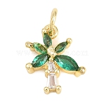Brass Micro Pave Clear Cubic Zirconia Charms, Flower Charms, Long-Lasting Plated, Rack Plating, Lead Free & Cadmium Free, Green, Real 18K Gold Plated, 13x11x3mm, Hole: 3.5mm(KK-F938-19G)